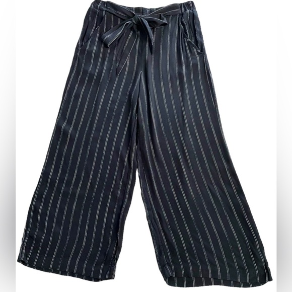 Wilfred Aritzia Black White Pinstripe Tie Waist Wide Leg Pants Women’s M - Picture 7 of 13